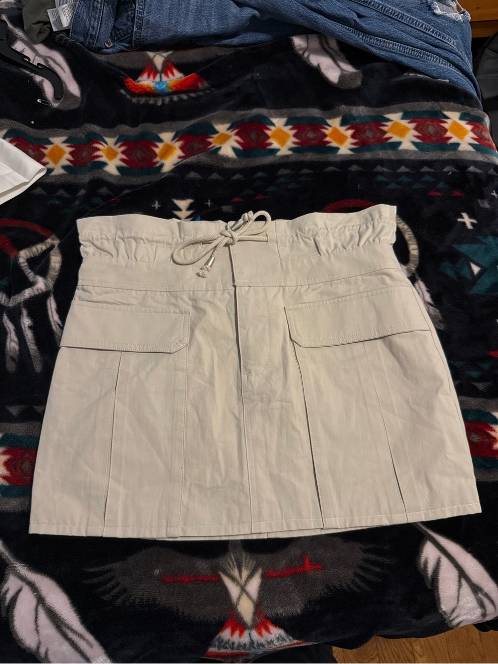 Le Lis Cream Drawstring-Waist Mini Skirt with Flap Pockets
